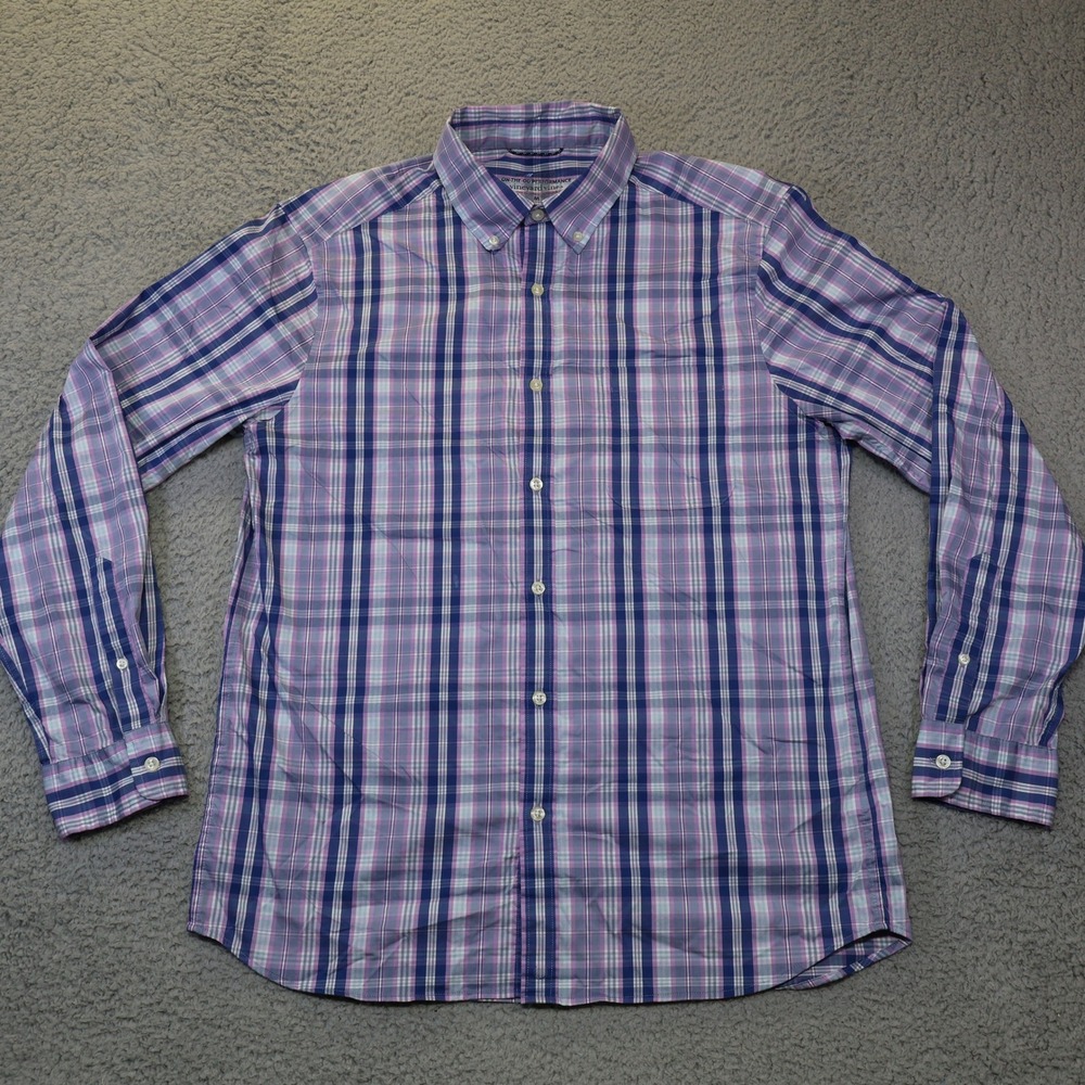 Vineyard Vines On-The-Go Performance Shirt Mens Medium Purple Blue Plaid Brrr LS